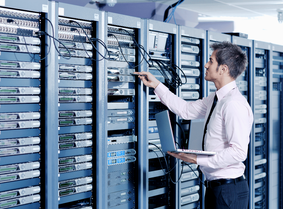 A man managing on-site backups.