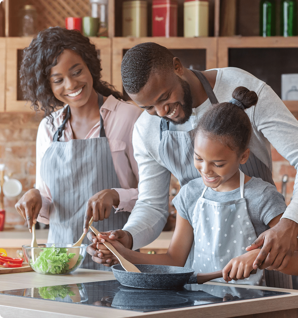 A family cooking together.